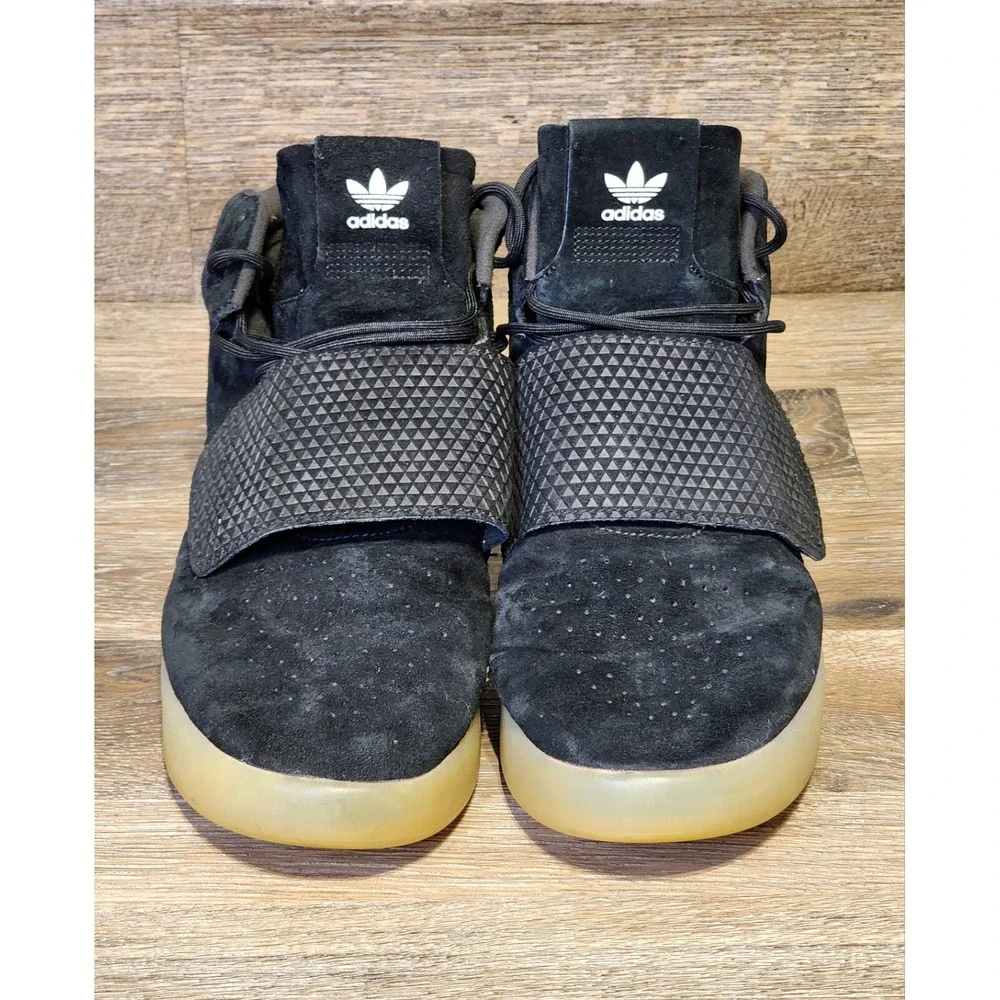 Adidas Mens 11.5 Tubular Invader Strap Sneakers Black Suede BB5037 2016 High Top